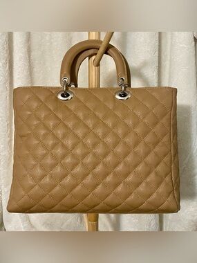 Paravidino Quilted Top-Handle Tote Bag in Camel